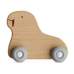 Teether with wheels - wood and silicone