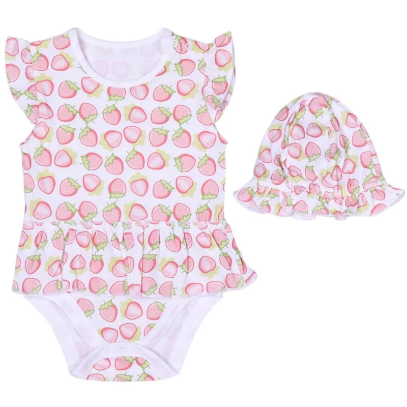Body and hat in organic cotton - short sleeves with ruffles - Strawberry