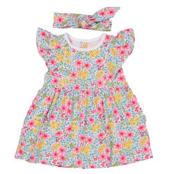 Baby dress with matching headband in organic cotton - Anne