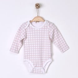 Organic cotton long-sleeved gingham baby bodysuit